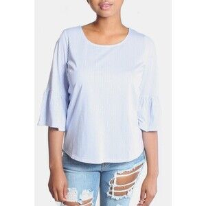 Skies Are Blue | Blue and White Striped Bell Sleeve Blouse | Small